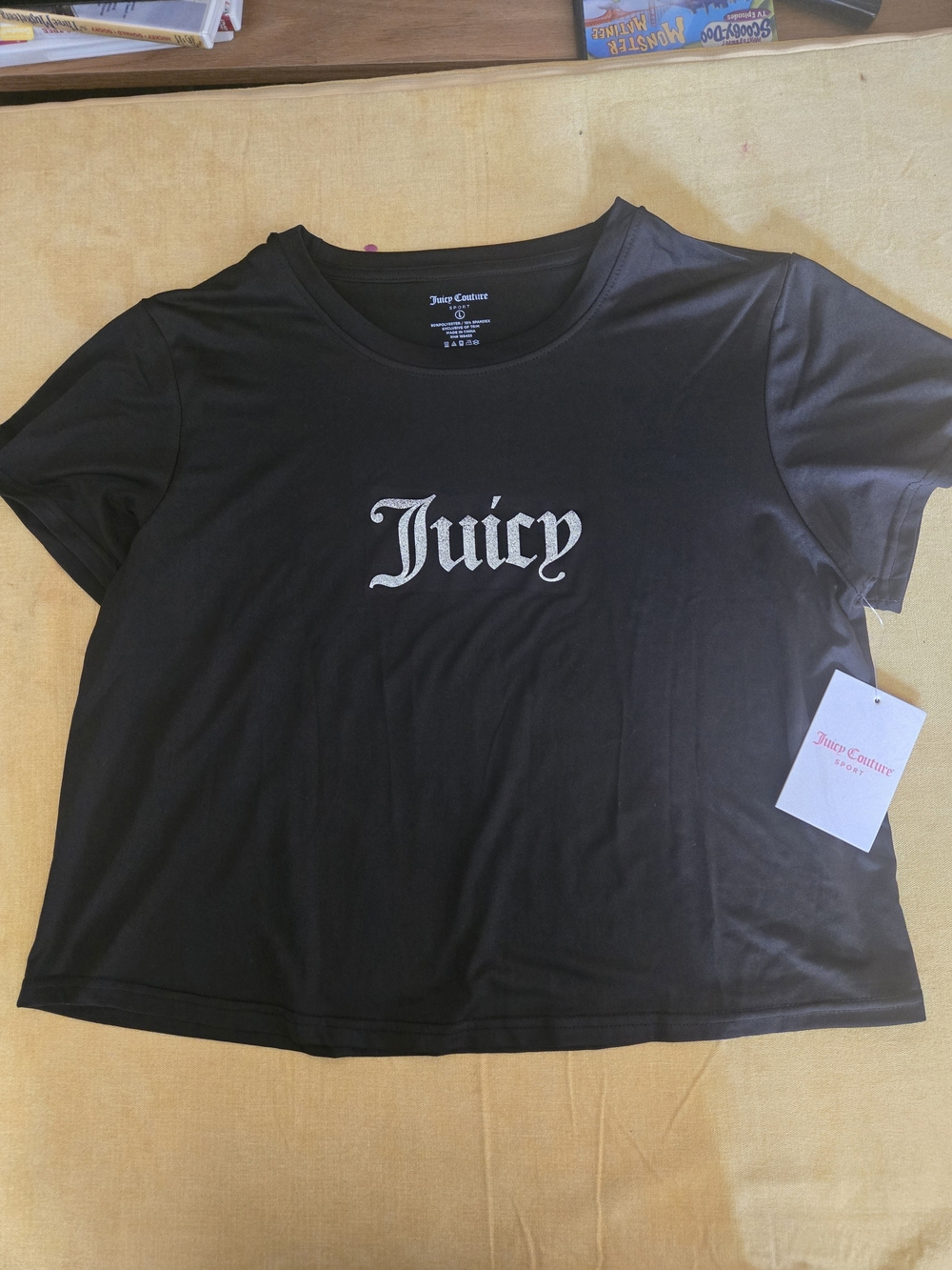 New Womens Juicy Couture Sport JUICY Logo Black Large Crop
